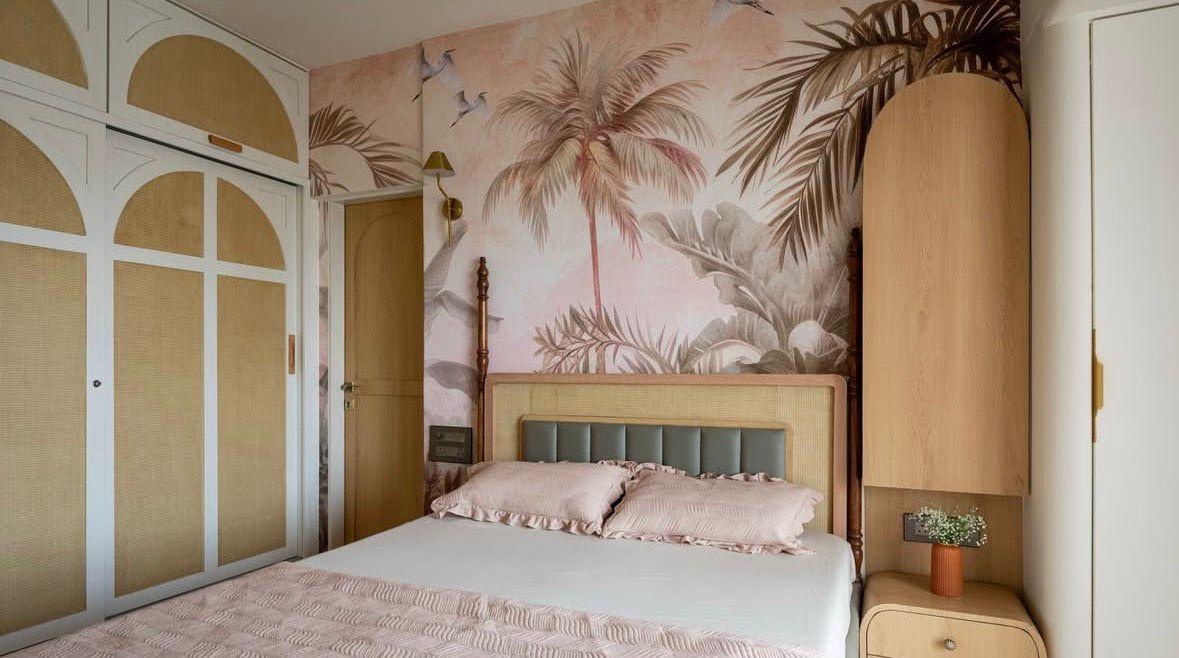Blue Oasis bedroom with botanical artwork by Dhruv Designs